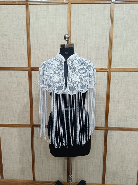 White Long Sequin Cape for Women | Elegant beads blouse for Party & Evening Wear – Pashloom™