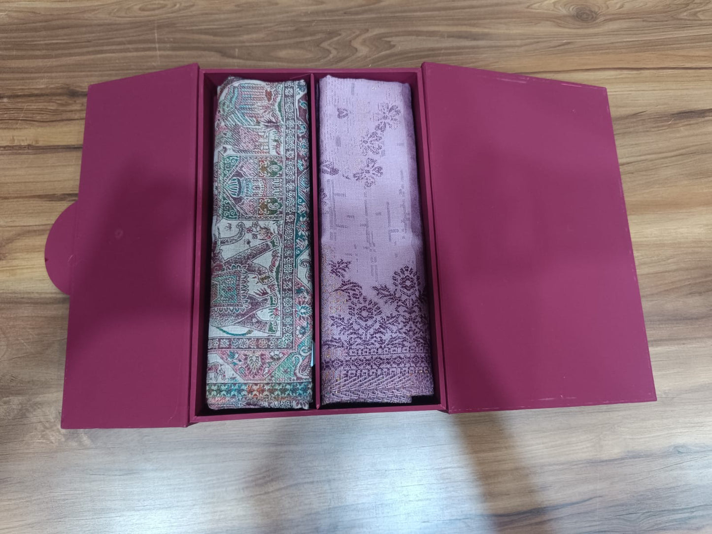Pashloom silver, grey, purple, baby pink semi wool couple stole set for wedding and festive gifting, product image 2