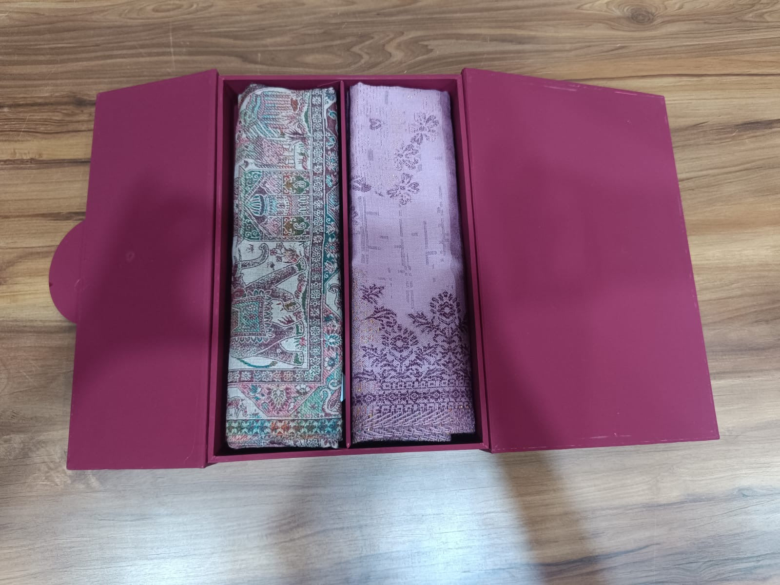Pashloom silver, grey, purple, baby pink semi wool couple stole set for wedding and festive gifting, product image 2
