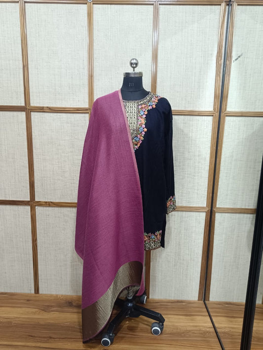 Premium Reversible Modal Wool Pink Color Stole with Zari Work for Festive Wear