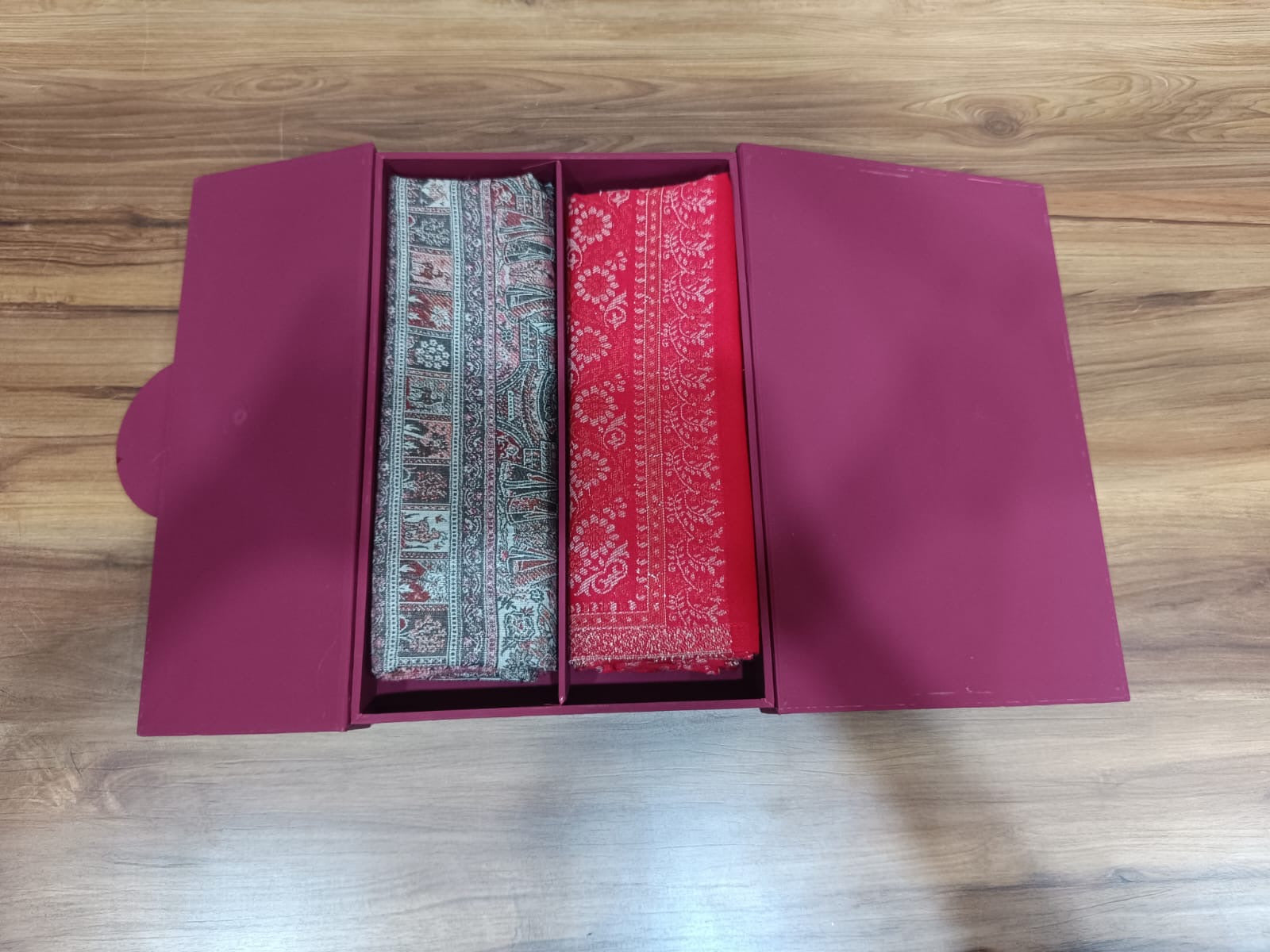 Pashloom hot pink, red, silver, gray semi wool couple stole set for wedding and festive gifting, product image 3