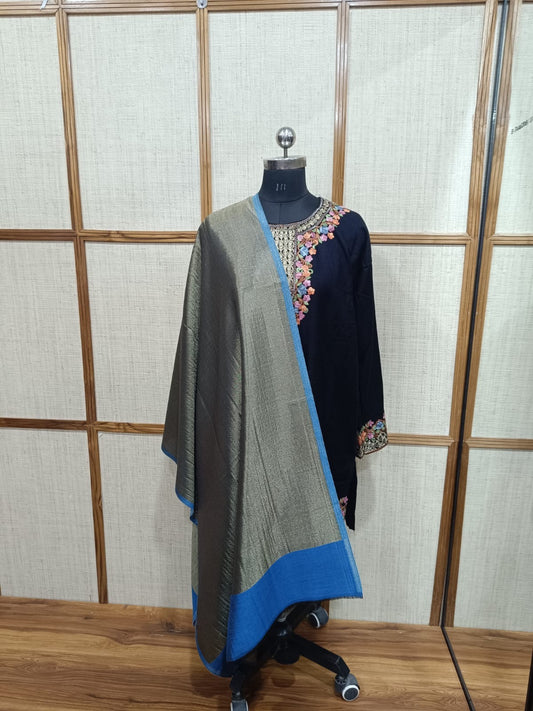 Pashloom gold, blue, black modal stole for festive gifting, product image 3