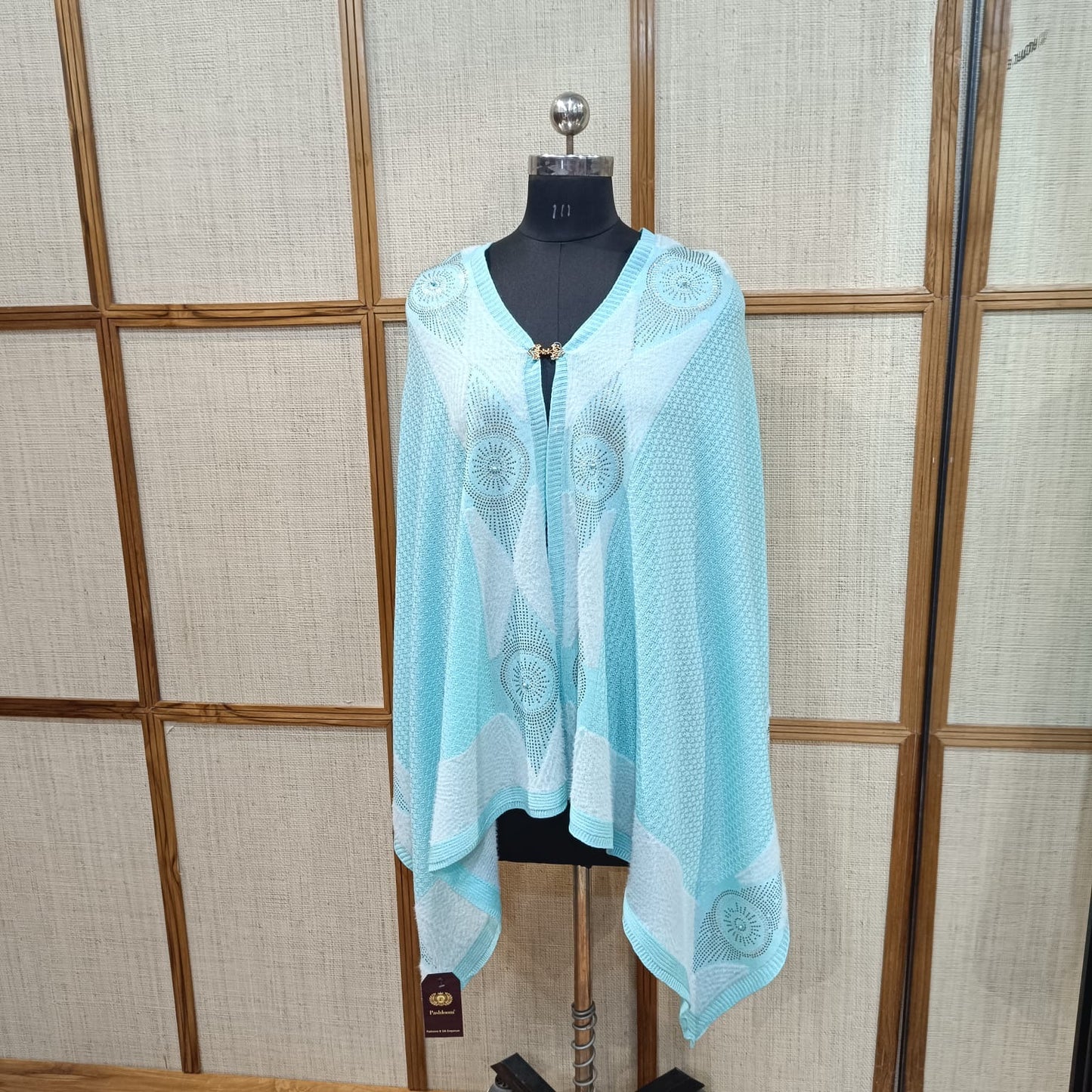 The Perfect Fit: Free Size Knitted Sea Blue Shrug cum Stole