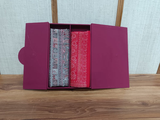 Pashloom hot pink, red, silver, gray semi wool couple stole set for wedding and festive gifting, product image 1