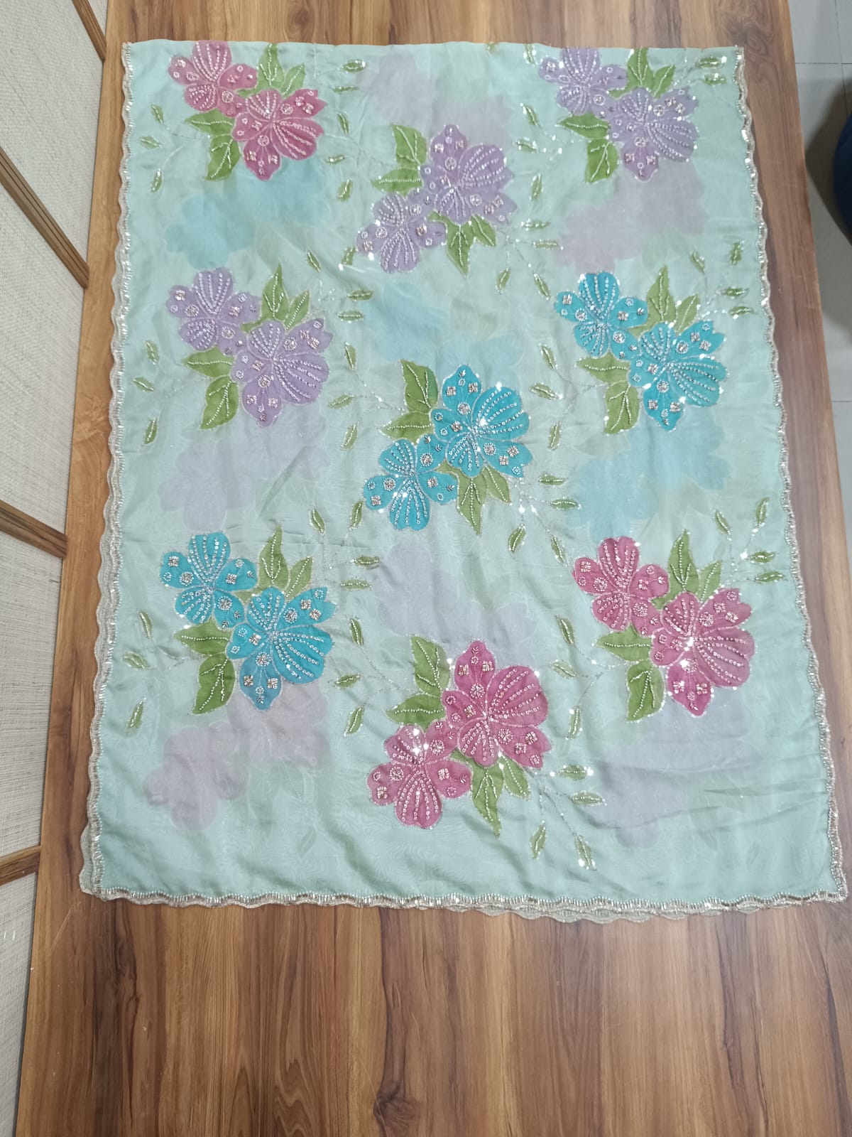 Pashloom baby pink, sea green jalembu, gold silk dupatta for wedding and festive gifting, product image 2