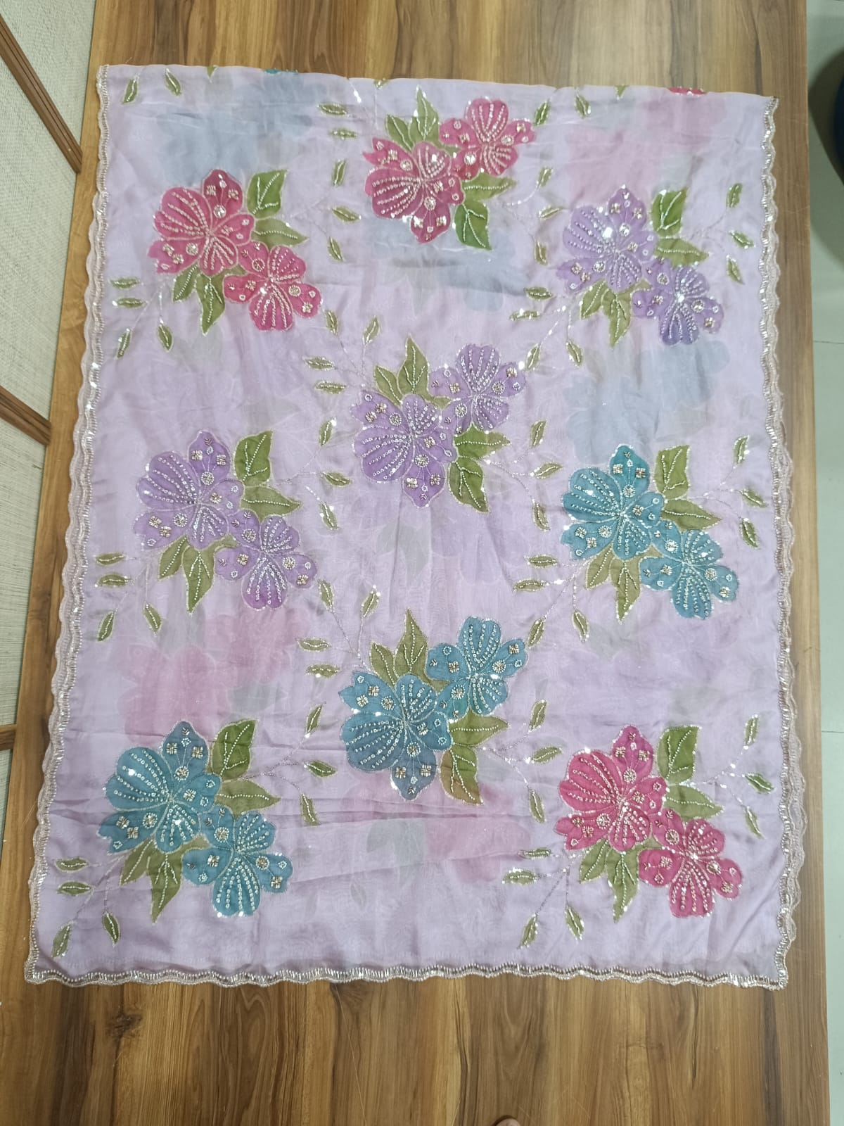 Pashloom baby pink, sea green jalembu, gold silk dupatta for wedding and festive gifting, product image 1