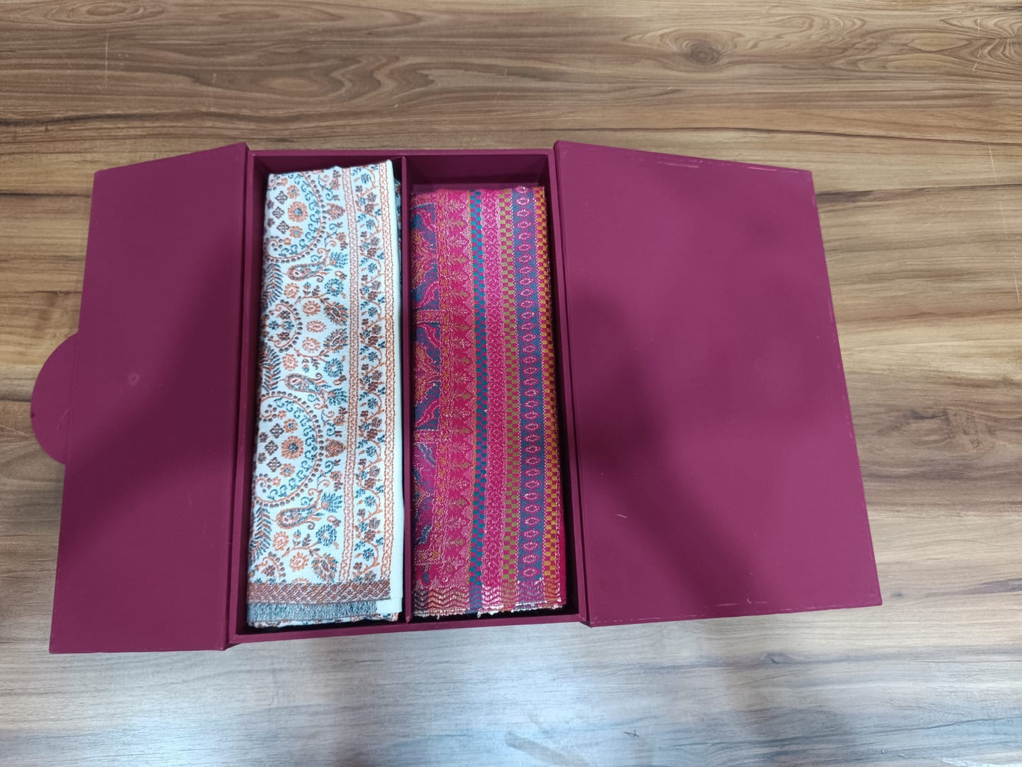 Pashloom hot pink, silver, white semi wool couple stole set for wedding and festive gifting, product image 3