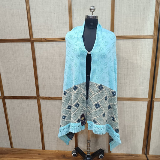 Warm Woolen Knitted Stole with Convertible Shrug Styling