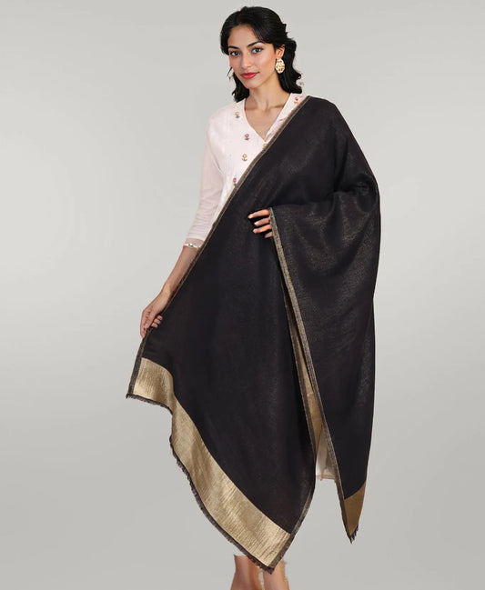 Pashloom black, gold wool stole for wedding and festive gifting, product image 2