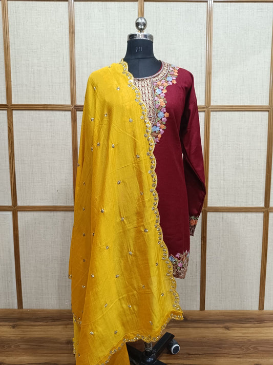 Pashloom baby pink, yellow, rust, black silk dupatta for wedding and festive gifting, product image 2