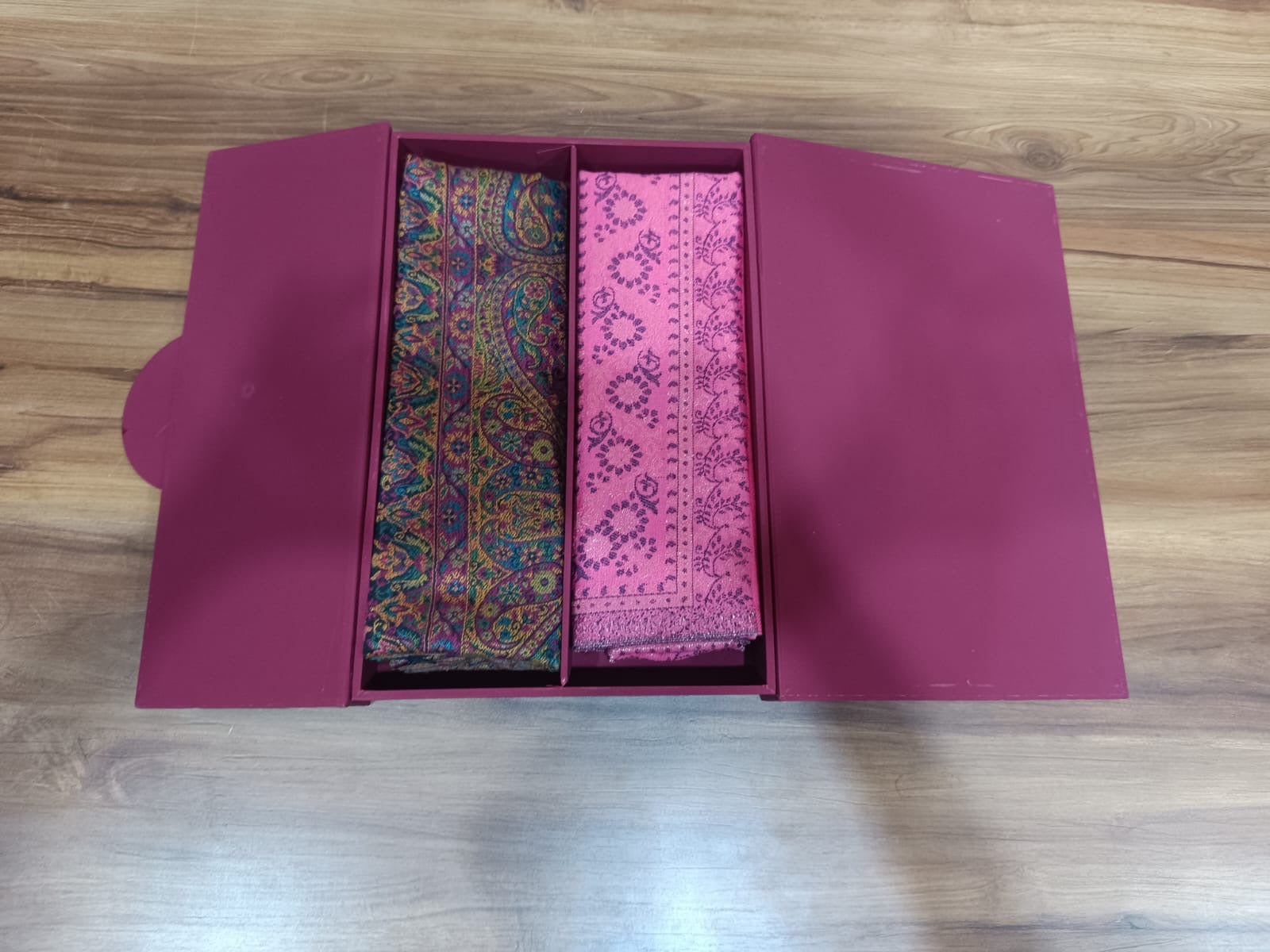 Pashloom hot pink, baby pink, fuchsia pink, black semi wool couple stole set for wedding and festive gifting, product image 3