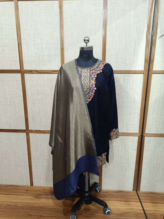 Reversible Modal Wool Stole with Zari Work – Solid Color & Gold