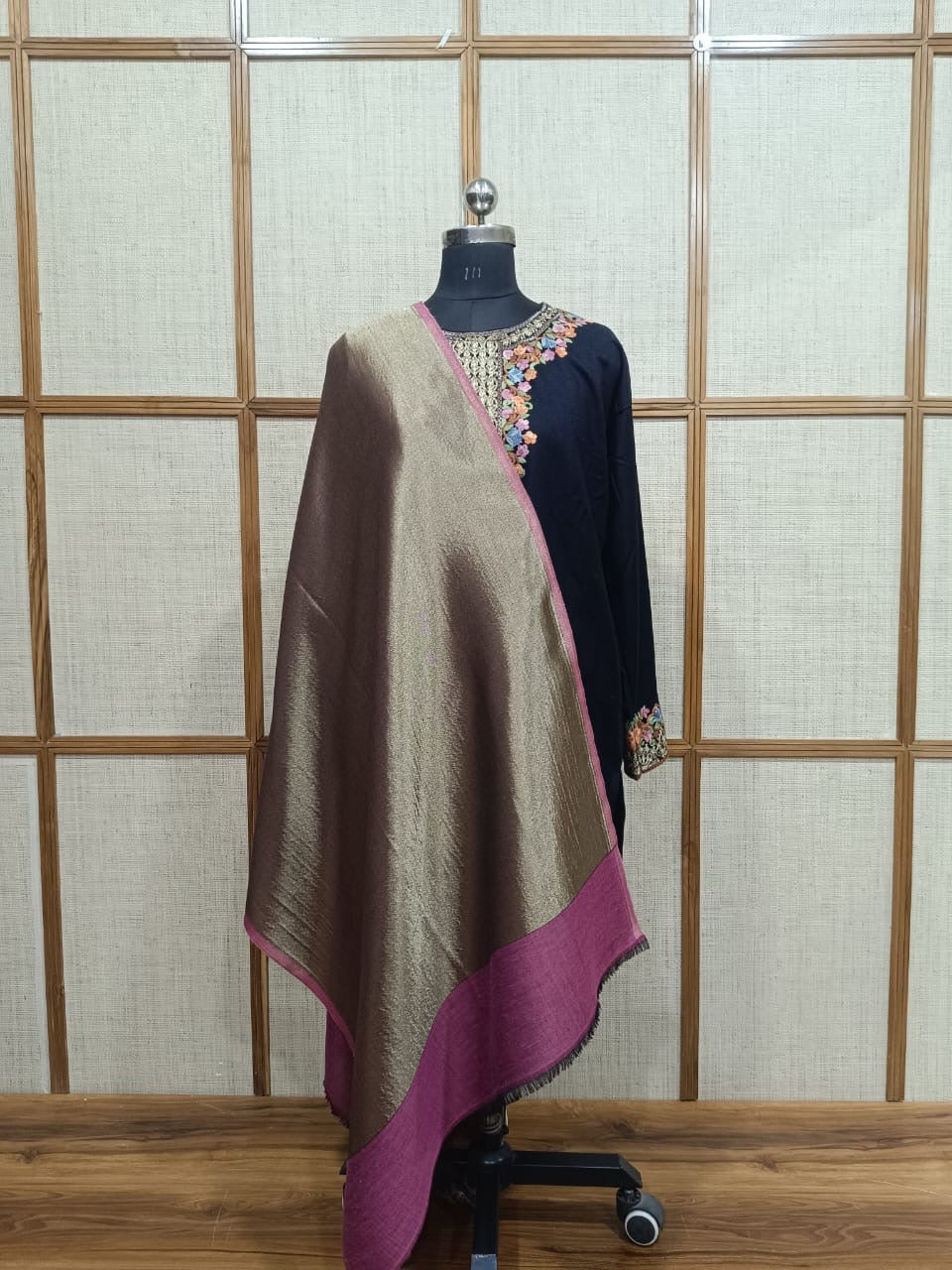 Premium Reversible Modal Wool Pink Color Stole with Zari Work for Festive Wear