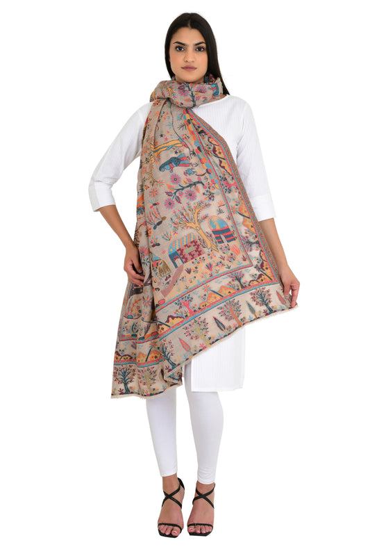 Heritage Design Pure Wool Shawl with Kashmiri Weaving