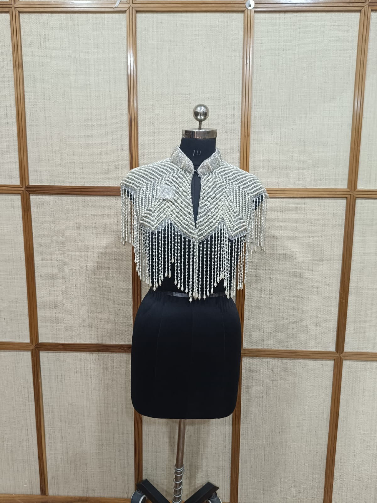 Pearl Blouse for Women – Short White Pearl Shrug Cape Poonchu for Party Wear | Pashloom™