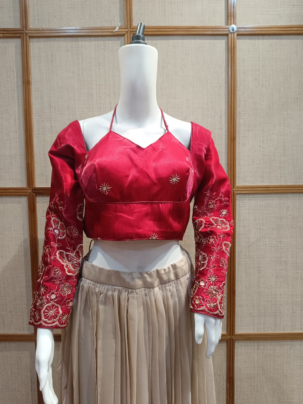 Pashloom beige 1, royal blue, peach, reddish pink cotton blouse for wedding and festive gifting, product image 3
