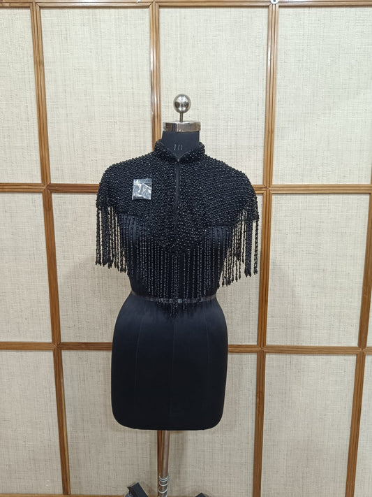 Black Short Pearl Cape for Women | Luxury beads blouse for Wedding, Party & Evening Wear – Pashloom™