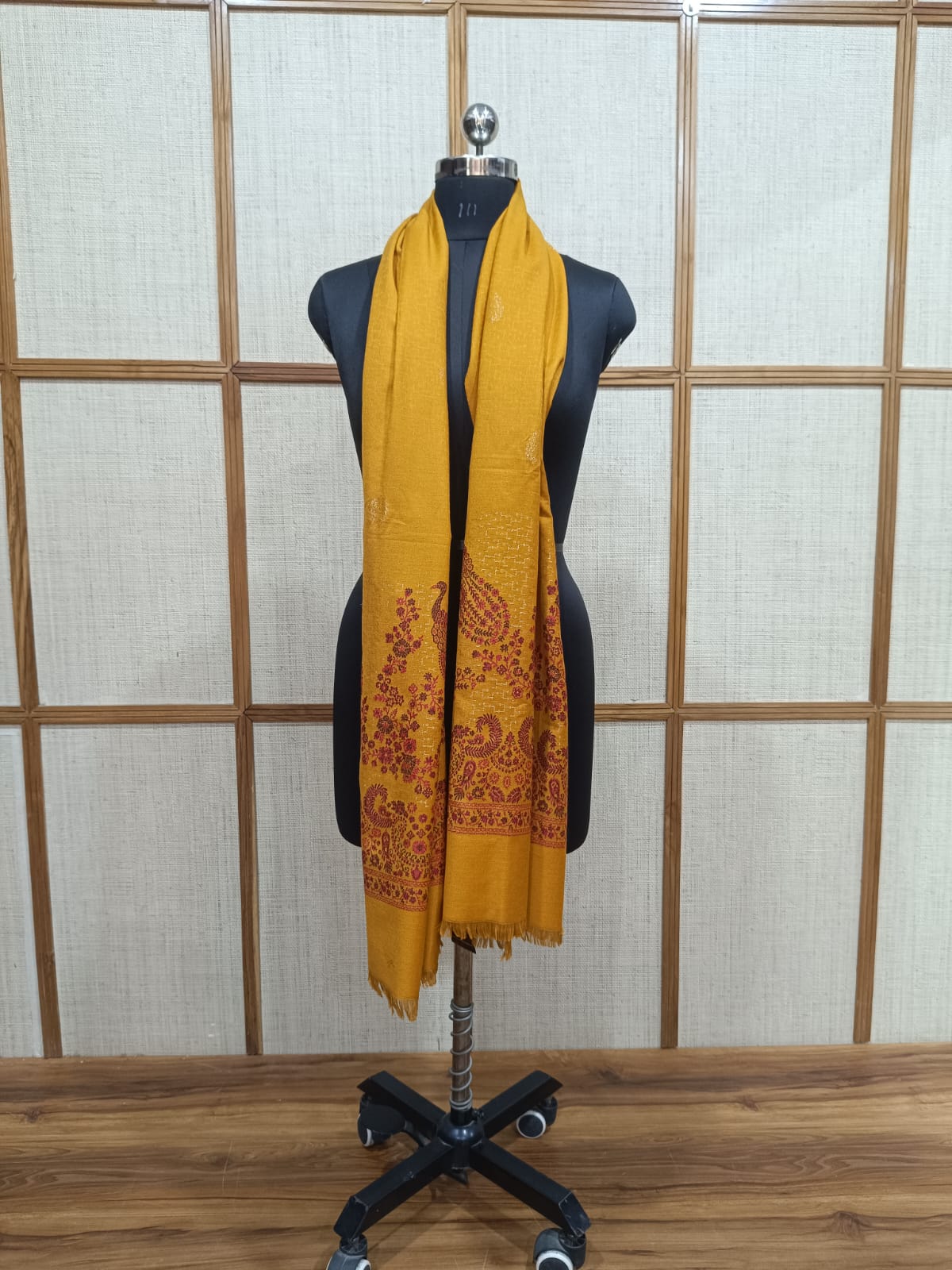 Pashloom white, mustard, gold wool stole for wedding and festive gifting, product image 2