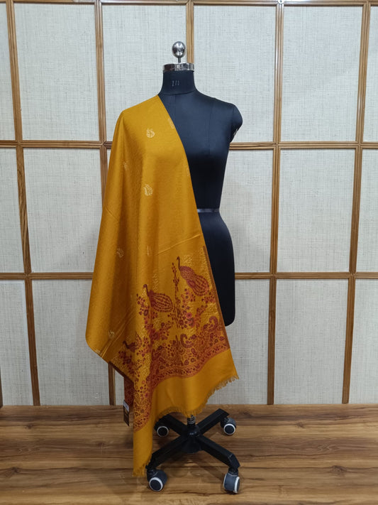 Pashloom white, mustard, gold wool stole for wedding and festive gifting, product image 1