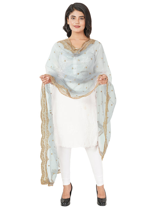 Elegant Net Dupatta with Golden Pearl Scalloped Cutwork