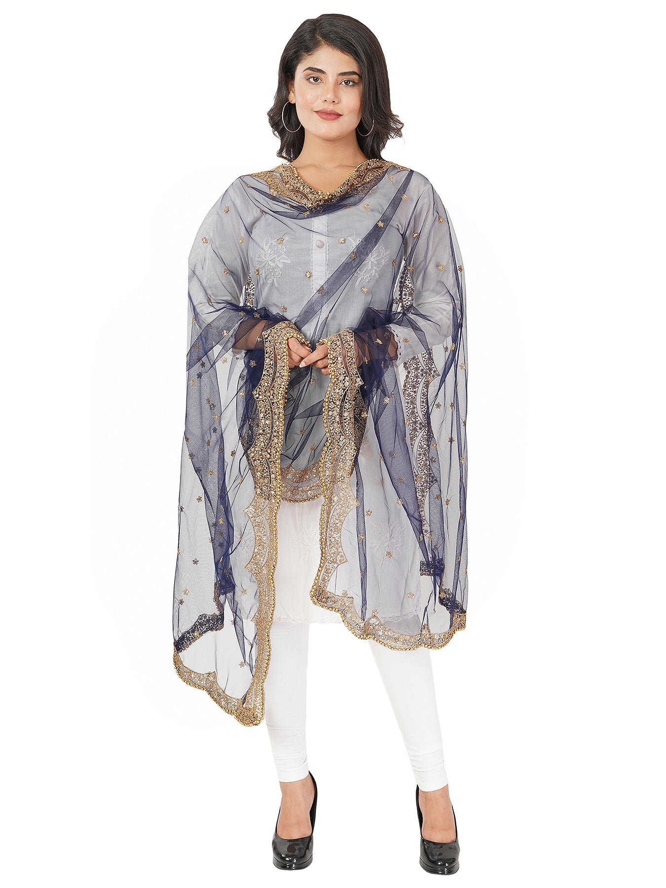 Pashloom black, gold net dupatta for wedding and festive gifting, product image 3