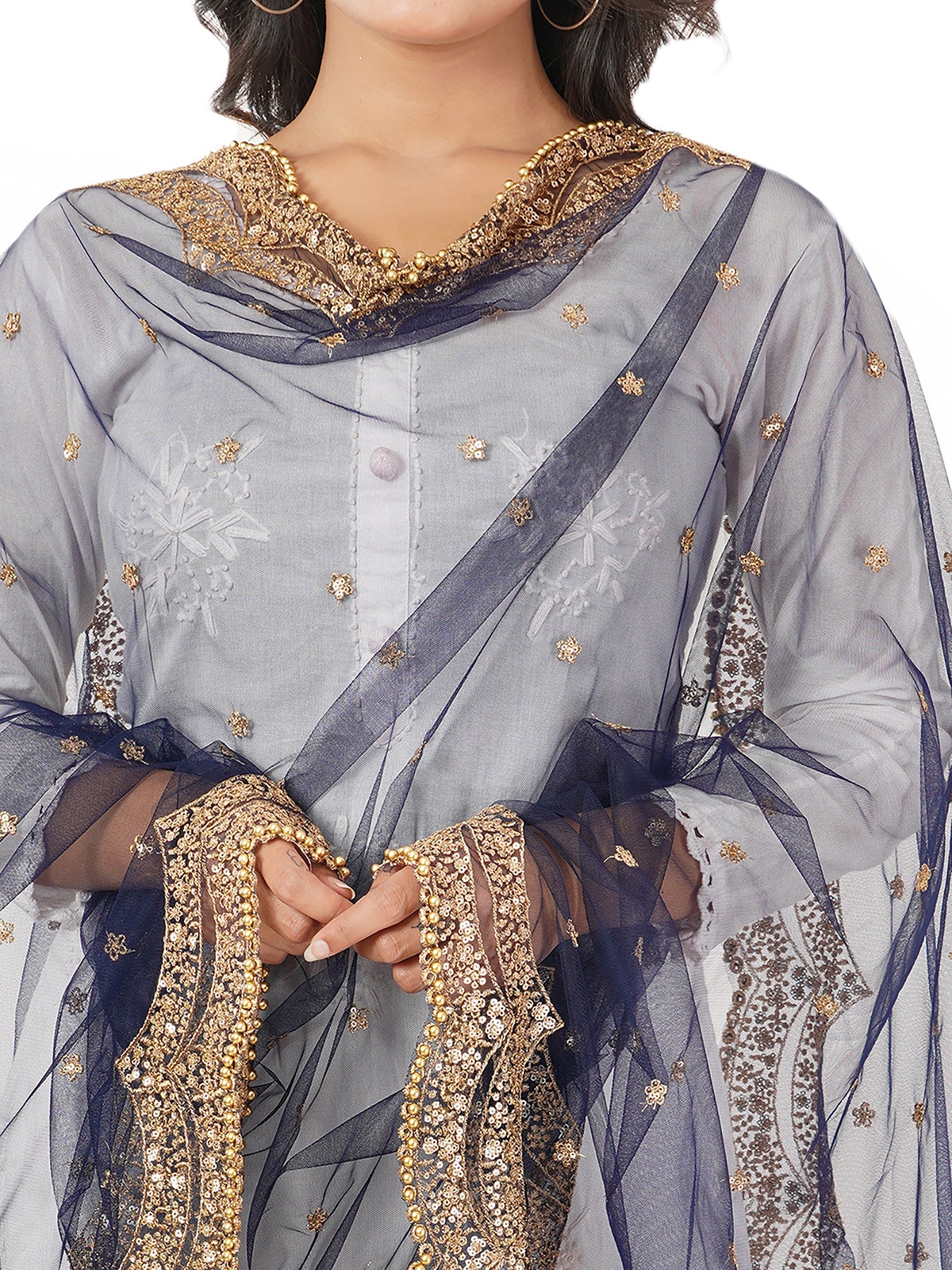 Pashloom black, gold net dupatta for wedding and festive gifting, product image 5