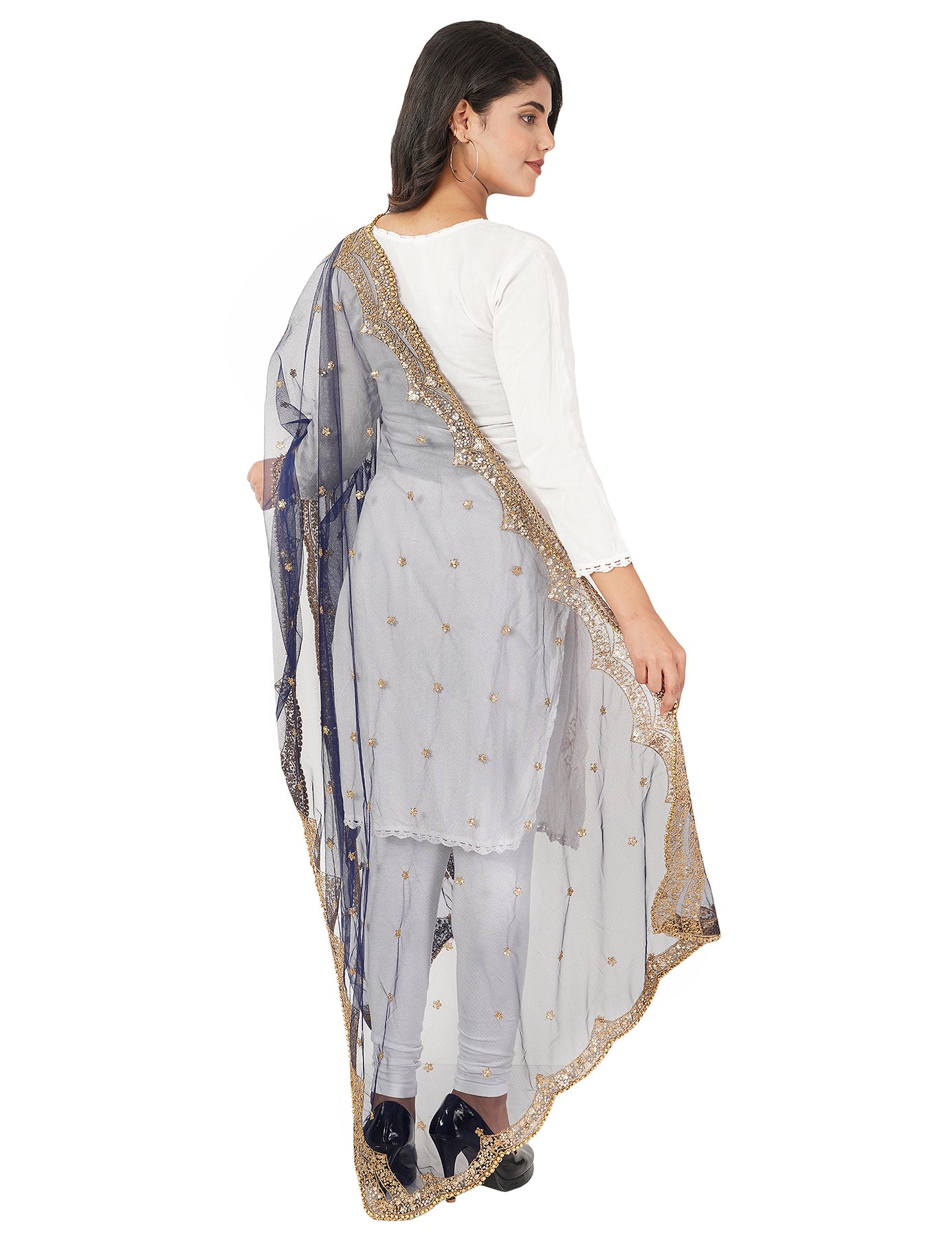Pashloom black, gold net dupatta for wedding and festive gifting, product image 4