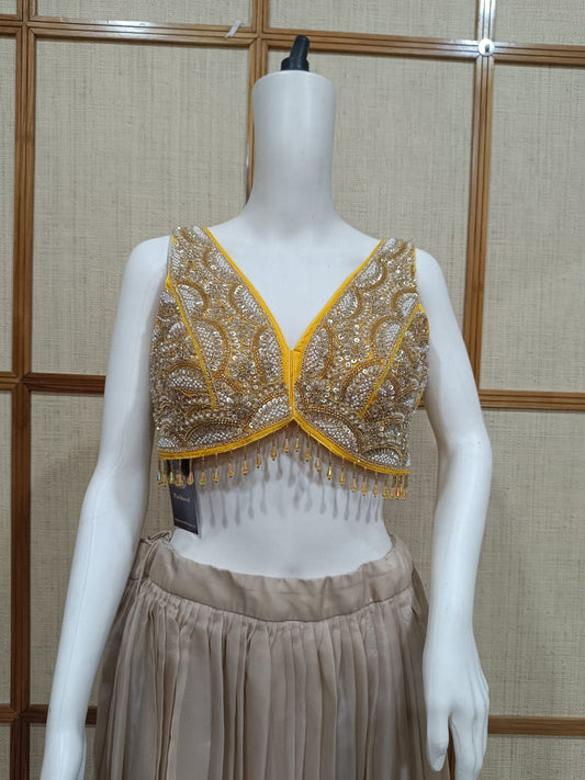 Pashloom yellow, gold cotton blouse for wedding and festive gifting, product image 1