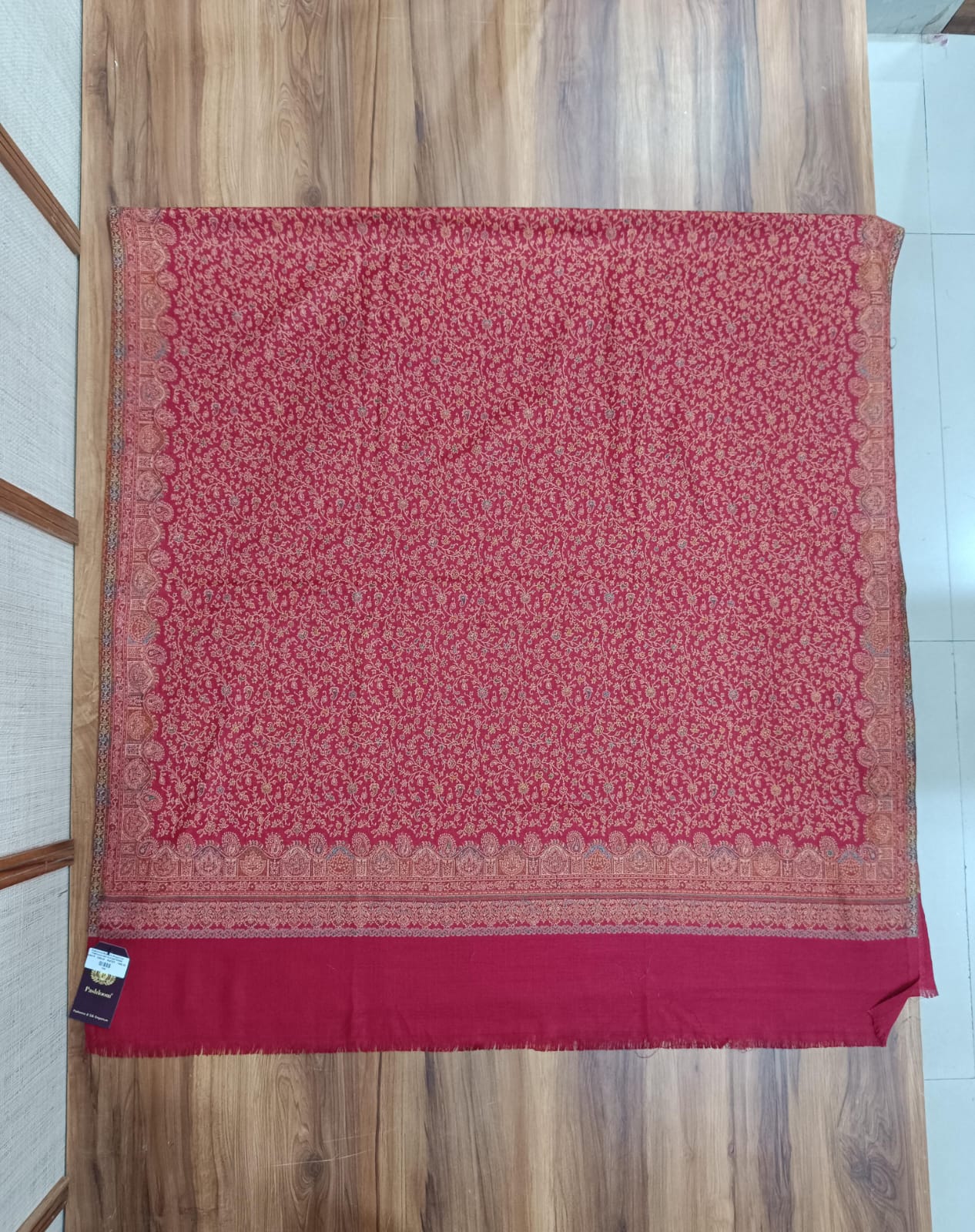 Pashloom red, beige 1, black, cream semi wool couple shawl set for wedding and festive gifting, product image 3