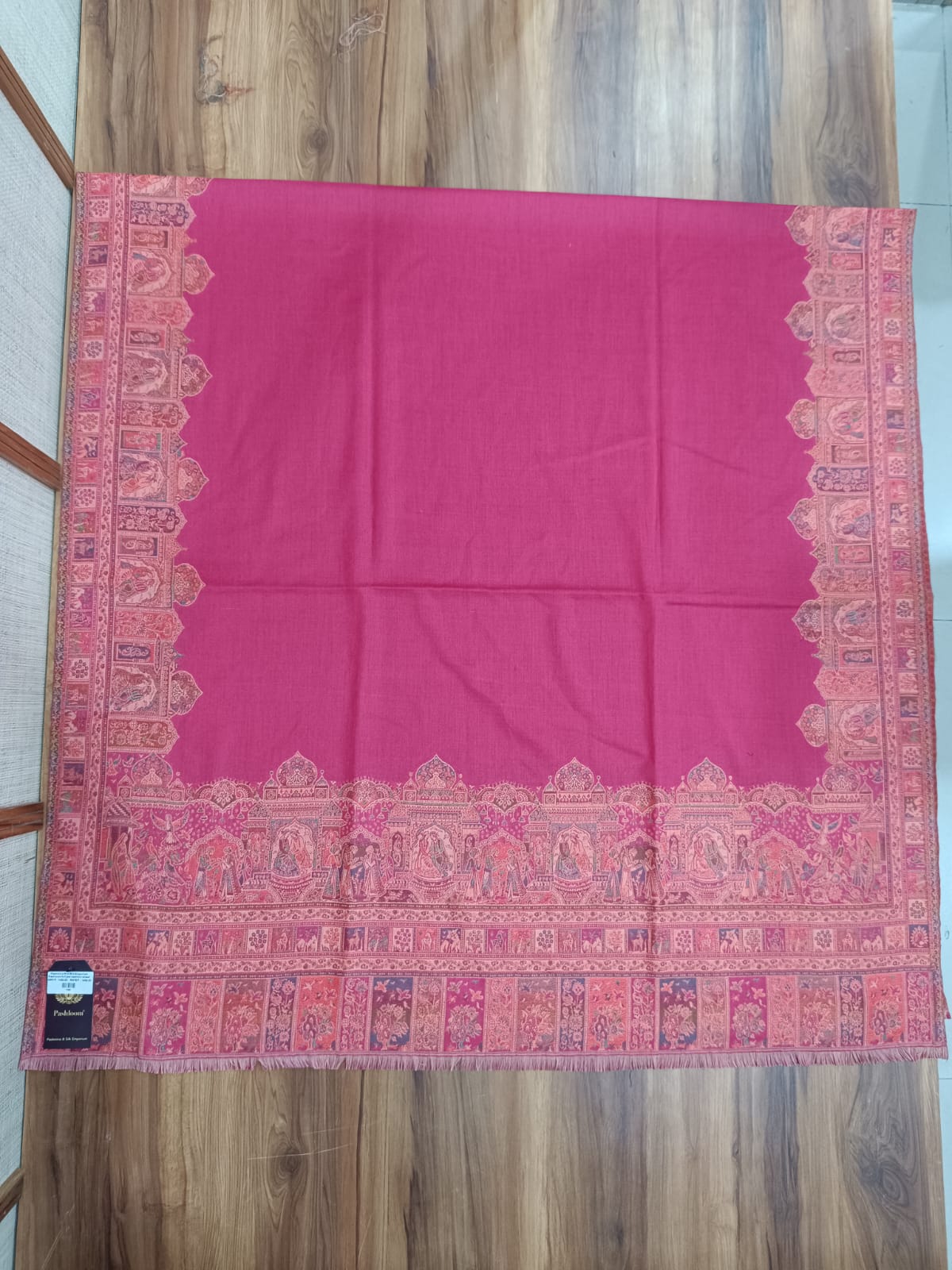 Pashloom red, hot pink, black, crimson red semi wool couple shawl set for wedding and festive gifting, product image 3