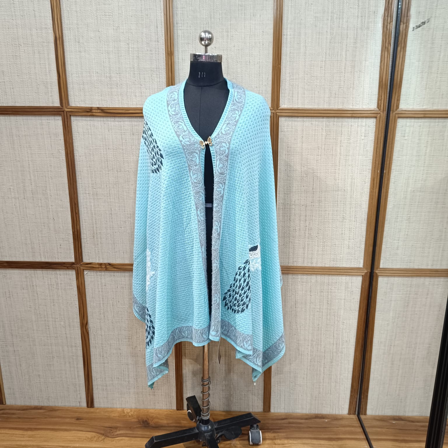 Pashloom mid sea blue wool stole for winter gifting, product image 1