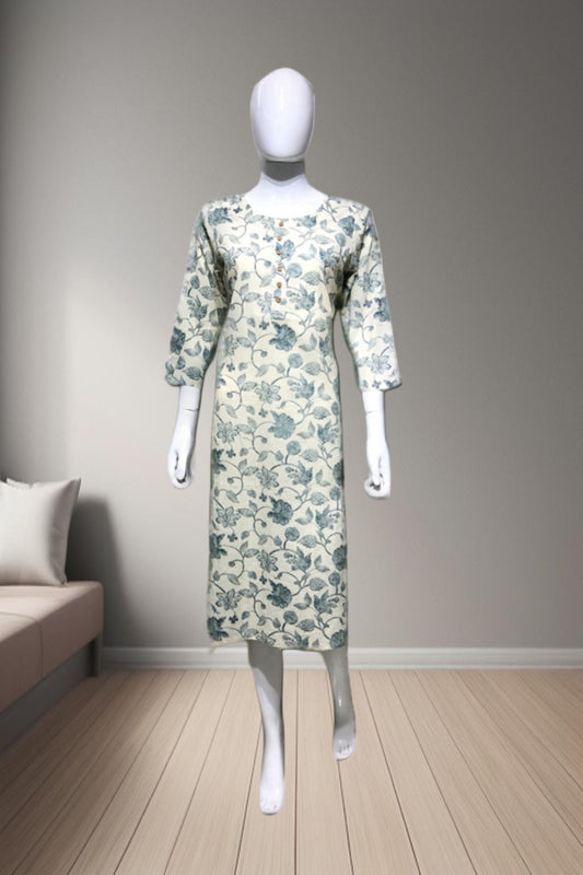 White Sea Green Designer Cotton Straight Kurta