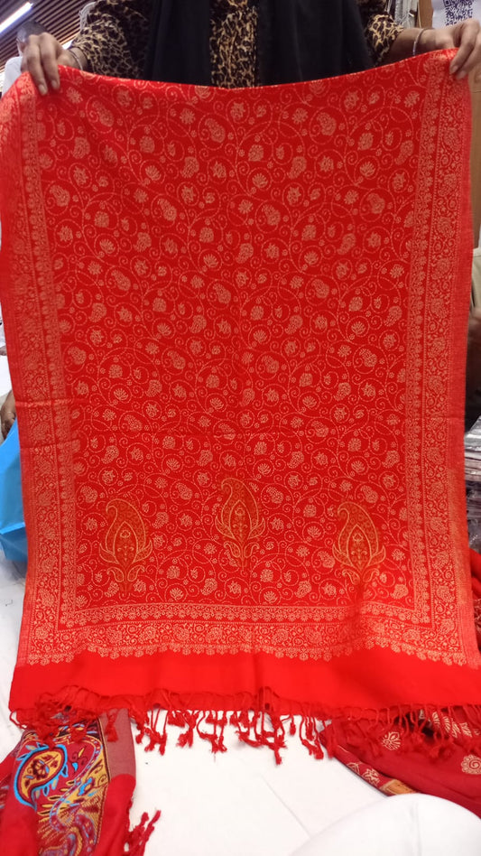 Red Color Stole | Quantity 1 = 5 Stoles | Mix Designs | Shipping charges Extra Even it shows Free Shipping