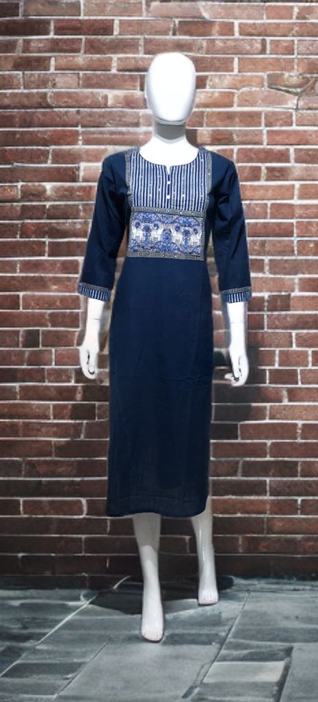 White Sea Green Designer Cotton Straight Kurta