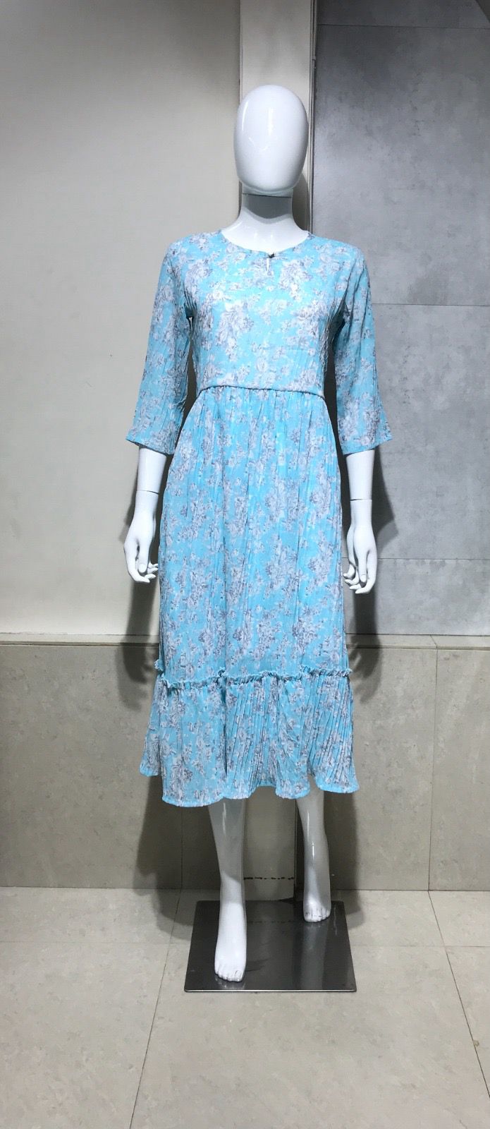 White Sea Green Designer Cotton Straight Kurta
