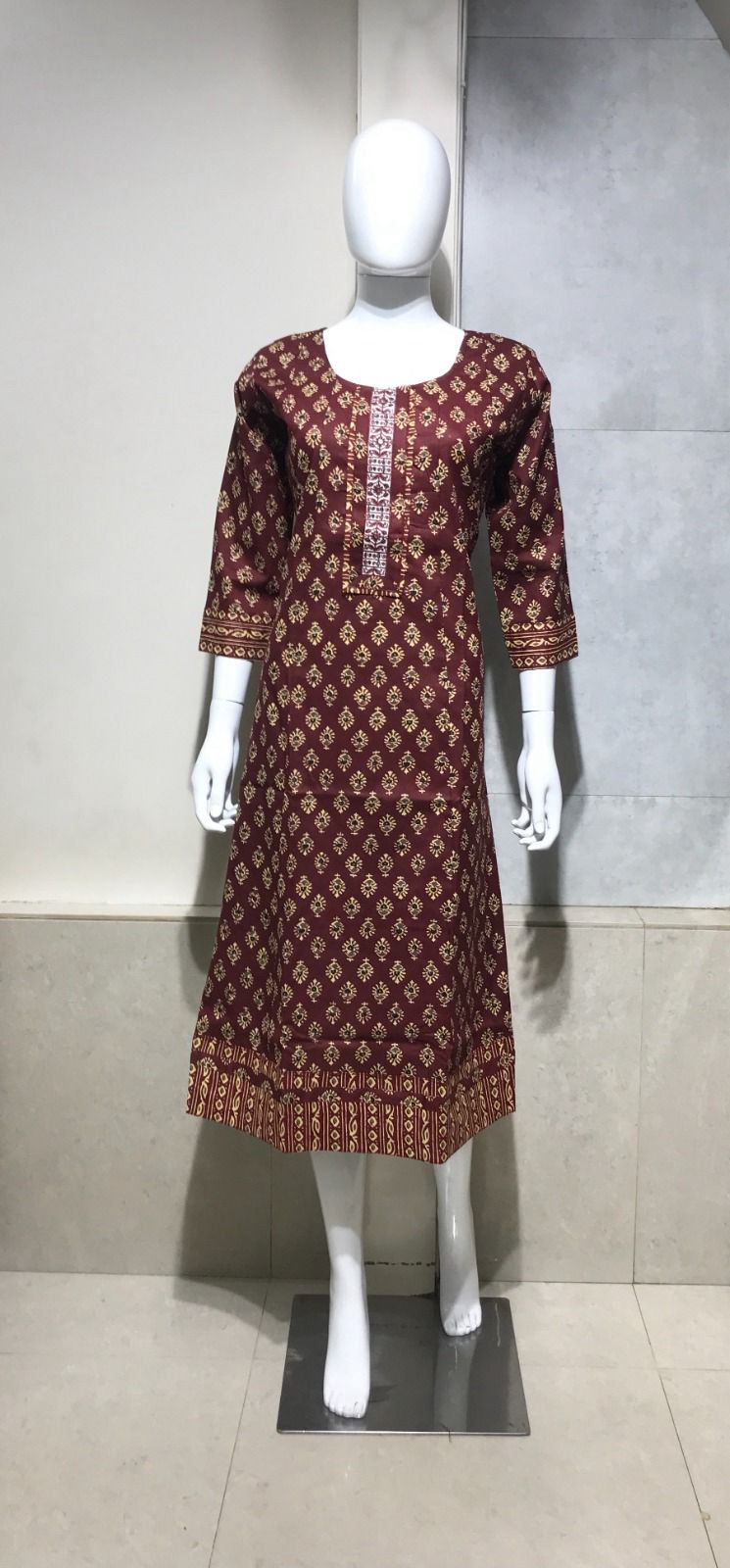 White Sea Green Designer Cotton Straight Kurta