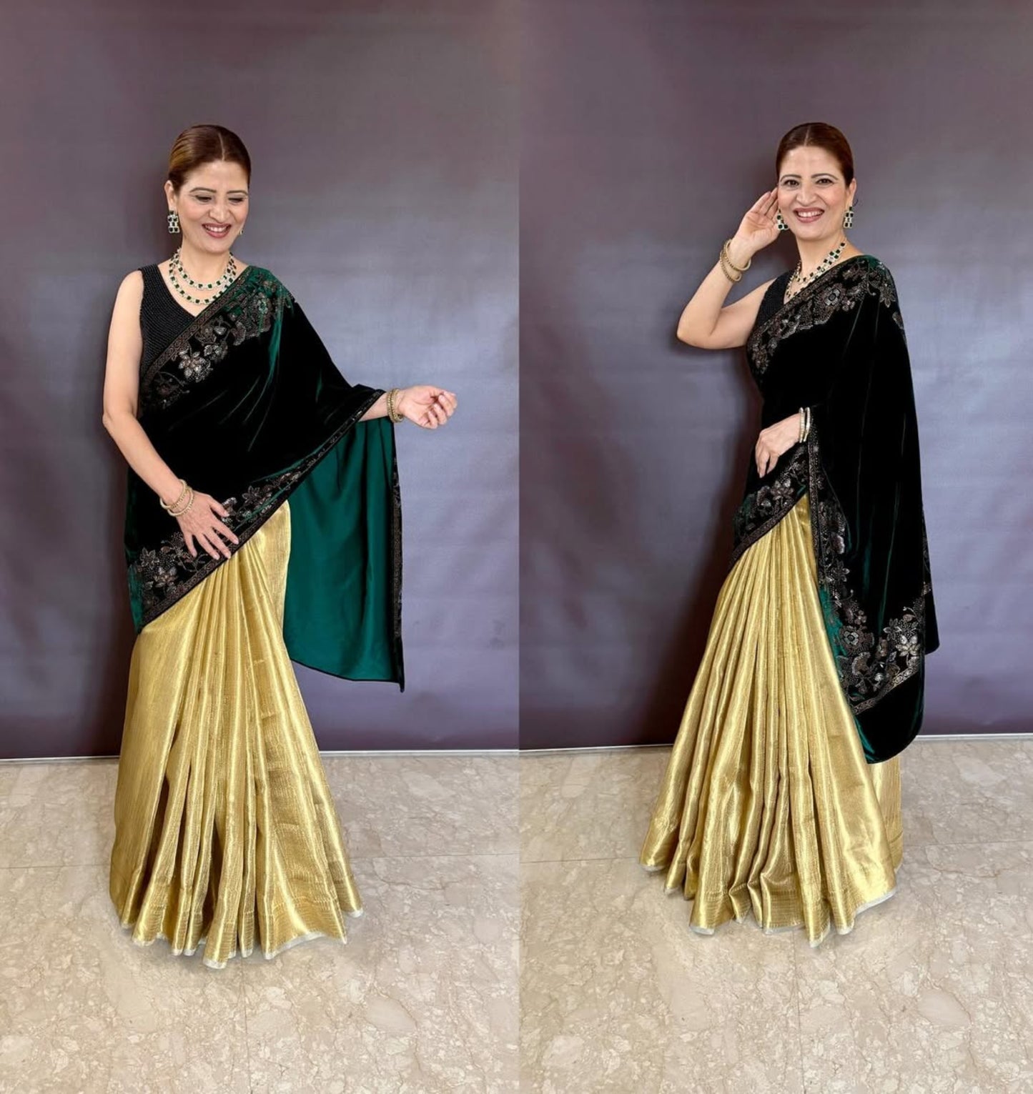 Bottle Green Velvet Stole - Elegant & Luxurious worn by Heena Gehani ji
