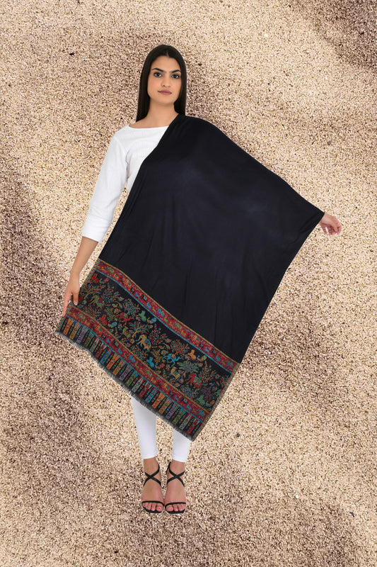 Abstract flora and fauna Black Weaving Stole Shawl for women