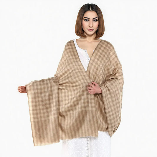 Premium Beige Check Pashmina Shawl for Felicitations | Pashloom™