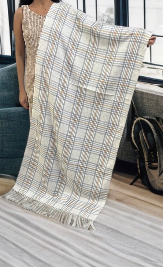 Solid Big Check White and Brown Color Stole for Women