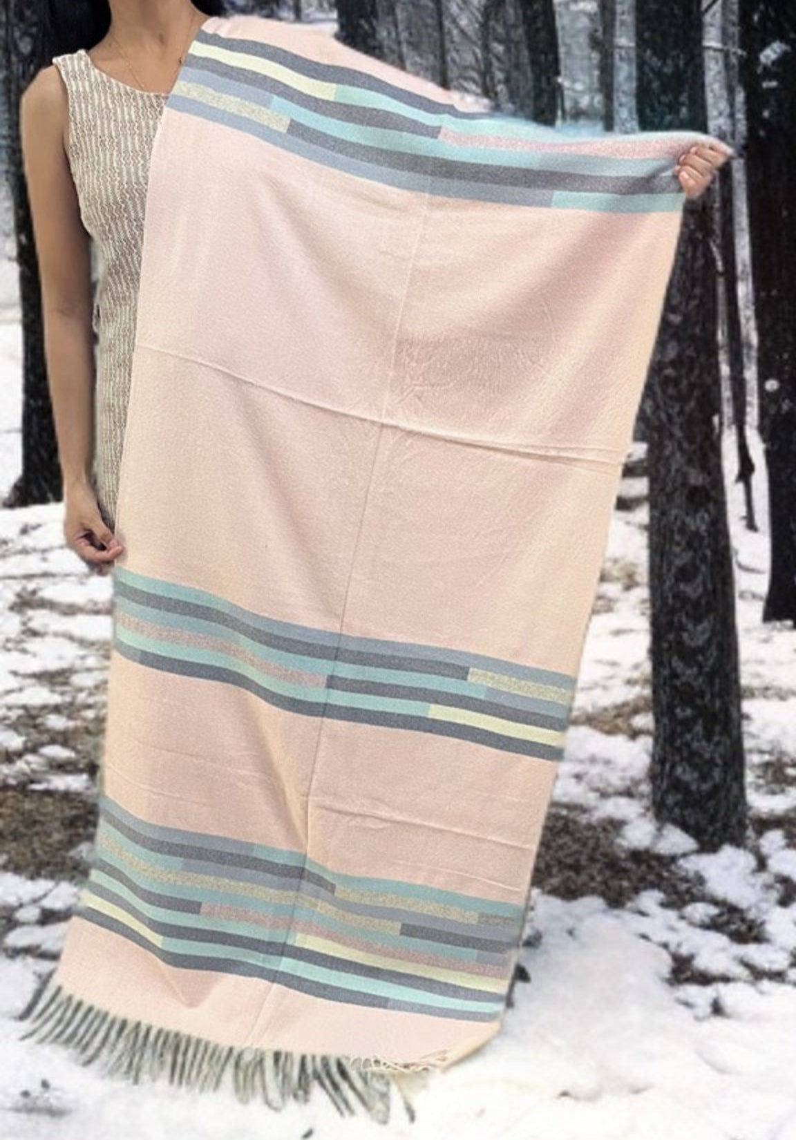 Peach Color Solid with Strips Stoles for Women and Men