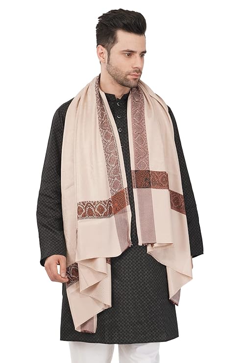 Pashloom beige, multicolor semi wool shawl for winter gifting, product image 1