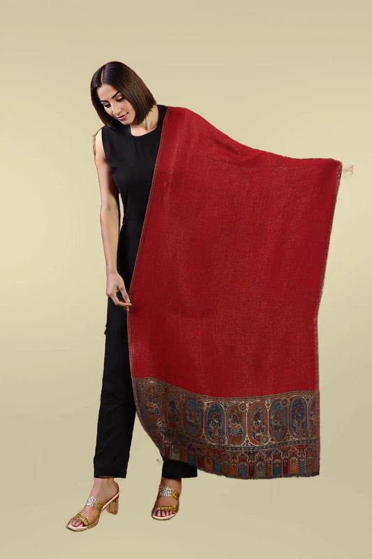 Red & Gold Reversible Zari Wool Stole - Maharaja Rani Design | Pashloom™