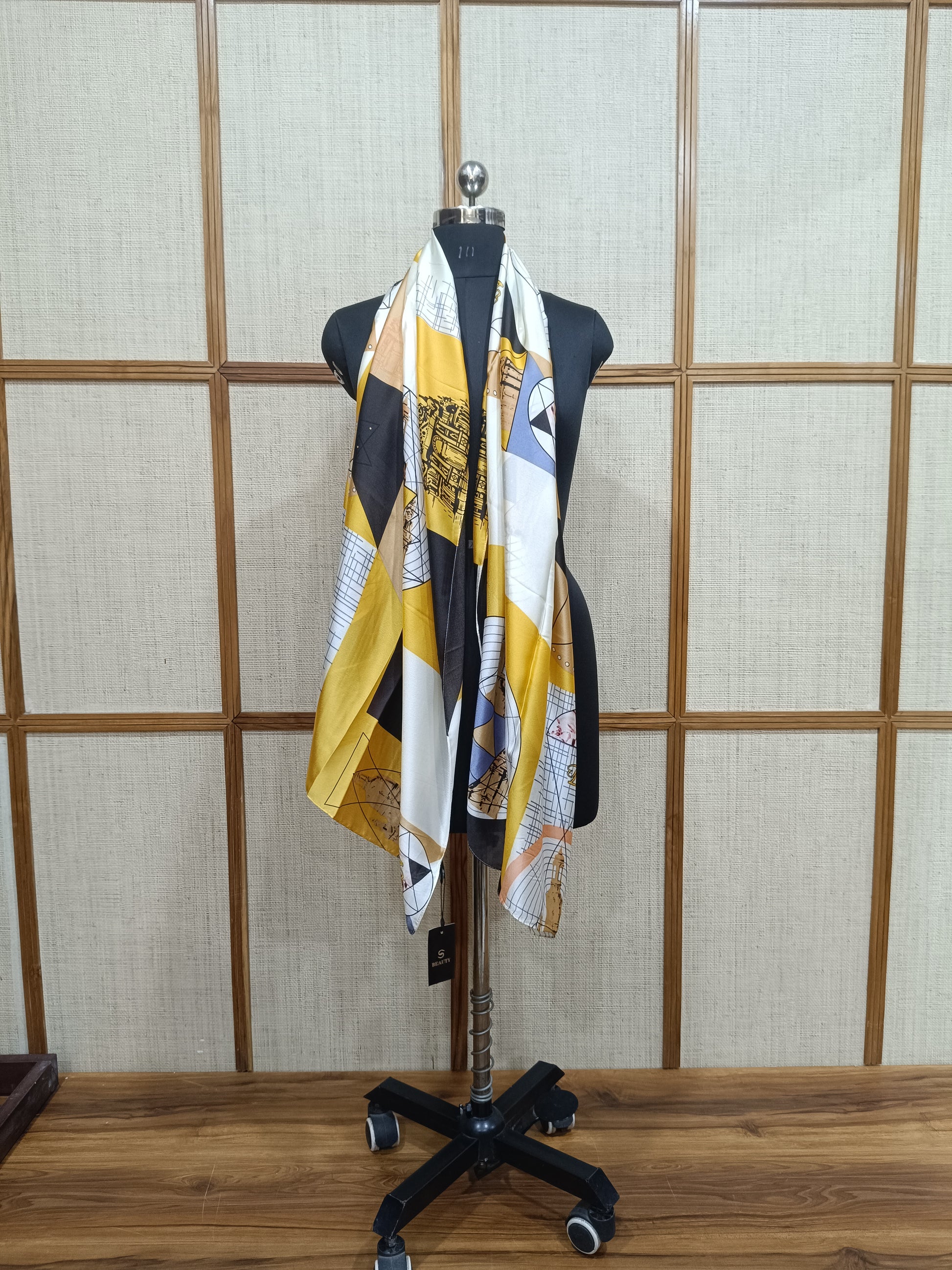 Pashloom yellow, mid sea blue, blue, peach silk scarves for premium gifting, product image 2