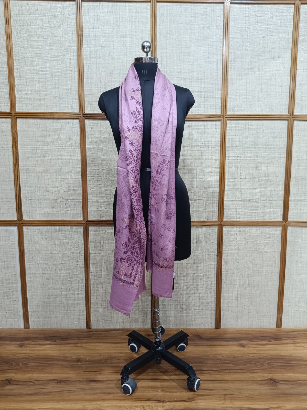 Pashloom silver, grey, purple, baby pink semi wool couple stole set for wedding and festive gifting, product image 10