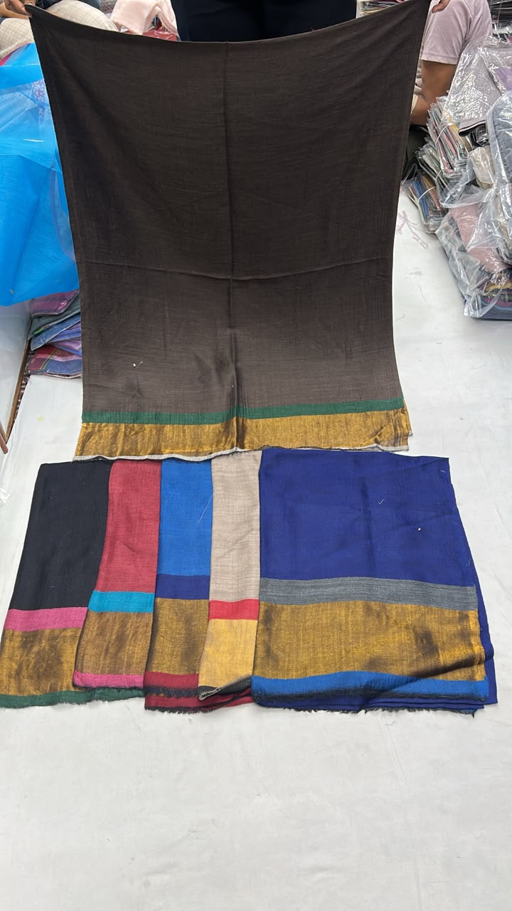 Pashloom™ moonlight zari border Plain fine wool unisex stole