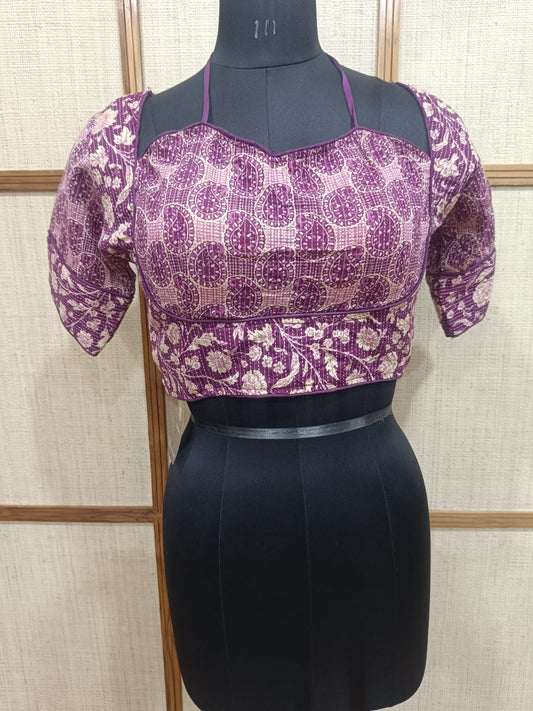 Pashloom purple, yellow cotton blouse for wedding and festive gifting, product image 1