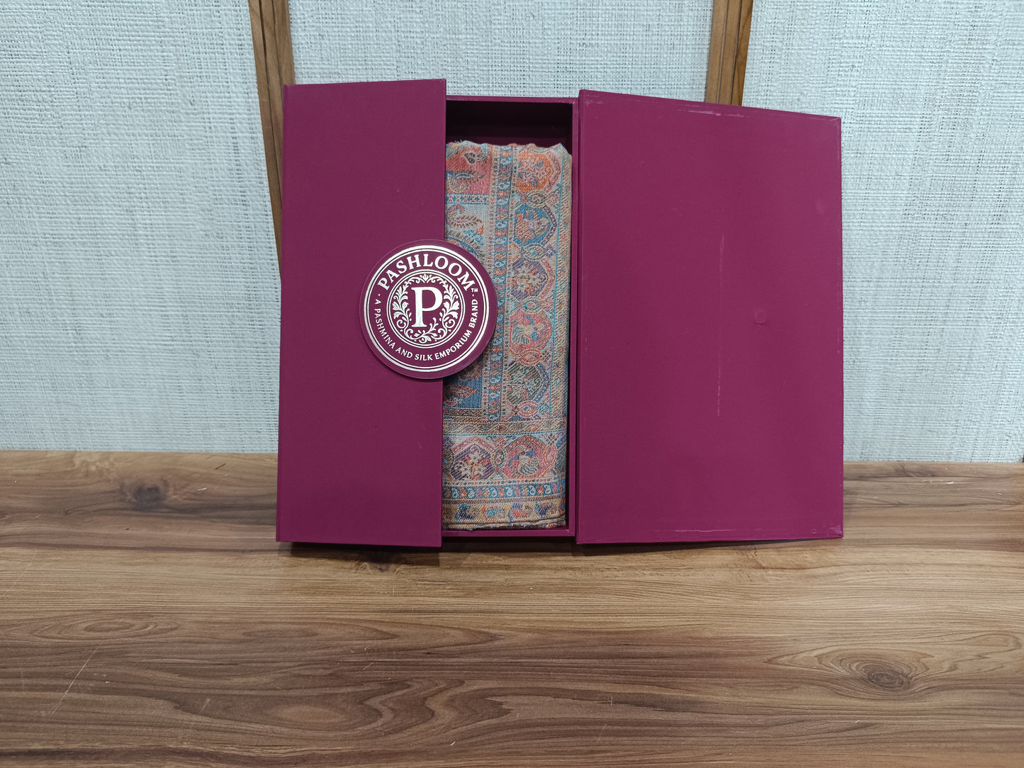 Pashloom red, beige 1 semi wool couple shawl set for wedding and festive gifting, product image 4