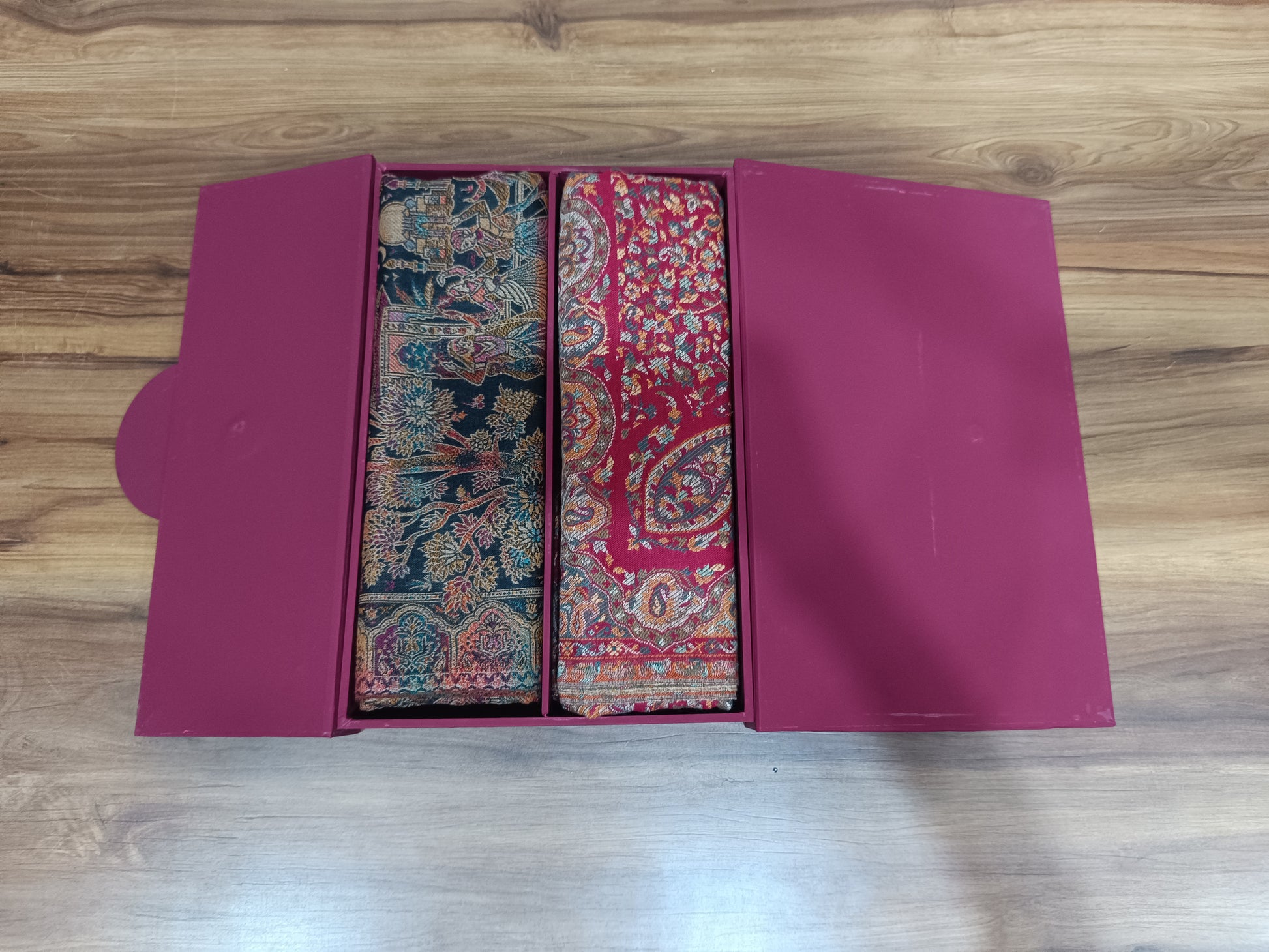 Pashloom red, black, cream semi wool couple shawl set for wedding and festive gifting, product image 4