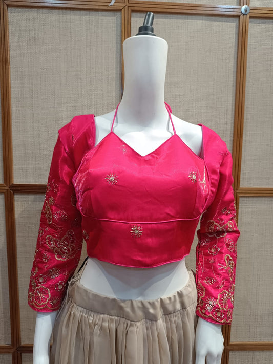 Pashloom white, yellow, orange yellow, mid sea blue cotton blouse for wedding and festive gifting, product image 1